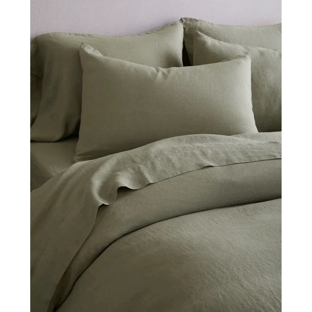 Quince European 100% Linen Duvet Cover Set King Cal King Willowleaf New $214